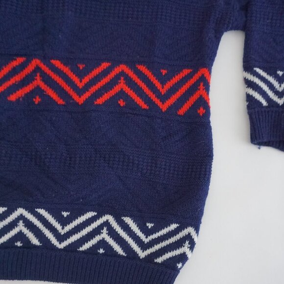 Vintage Tricot Boutique Blue Knit w Red White Design Crewneck Sweater L - Picture 6 of 9